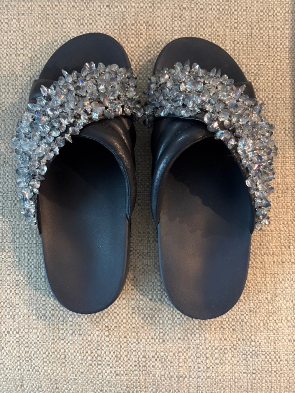 Tory Burch Logan Embellished Leather Slides Navy Women’s 11